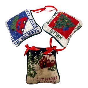 Handcrafted Needlepoint Christmas Ornaments Set Of 3
